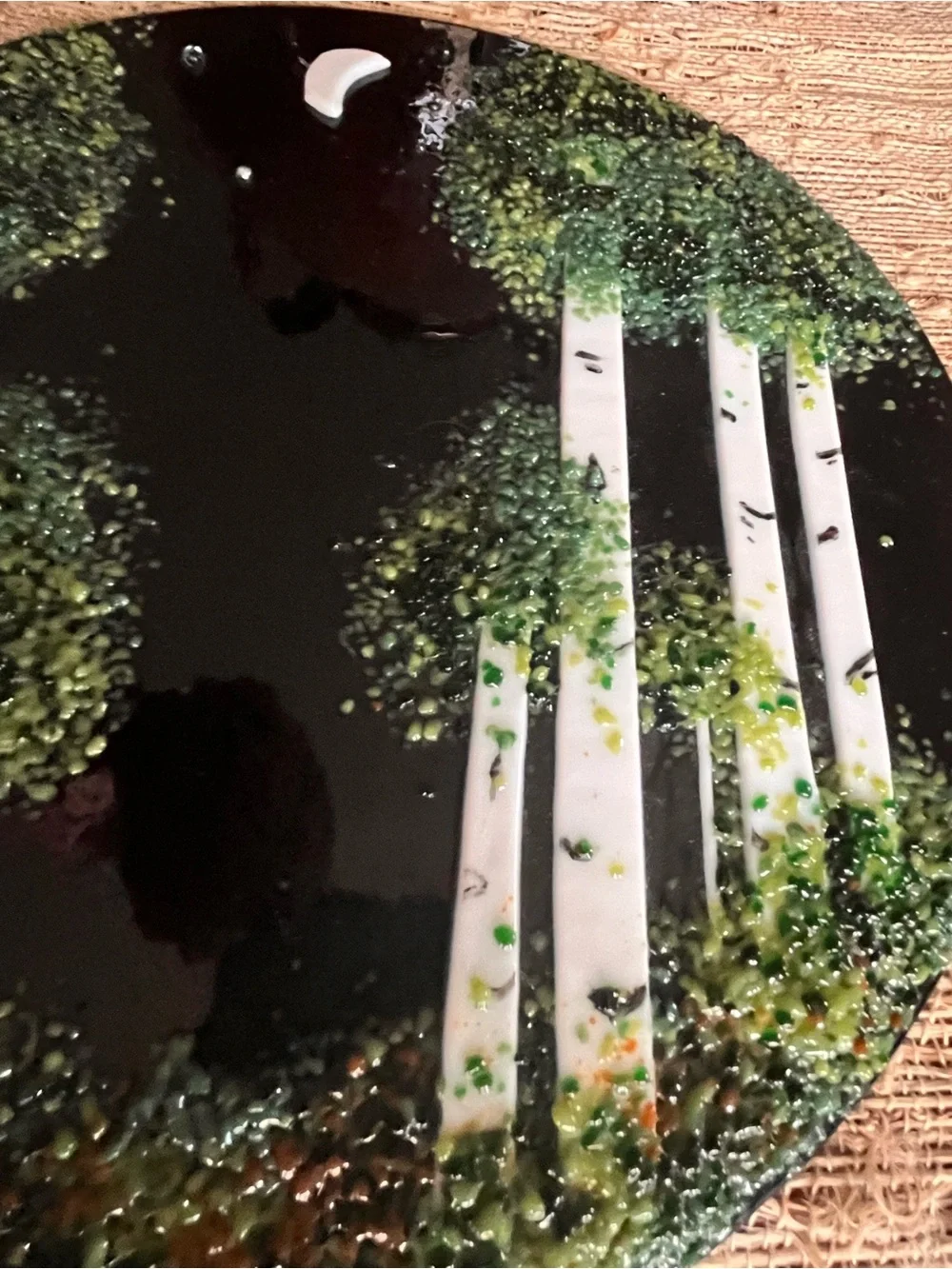 Handcrafted Infused Glass Forest Art Plate Glass 11” D